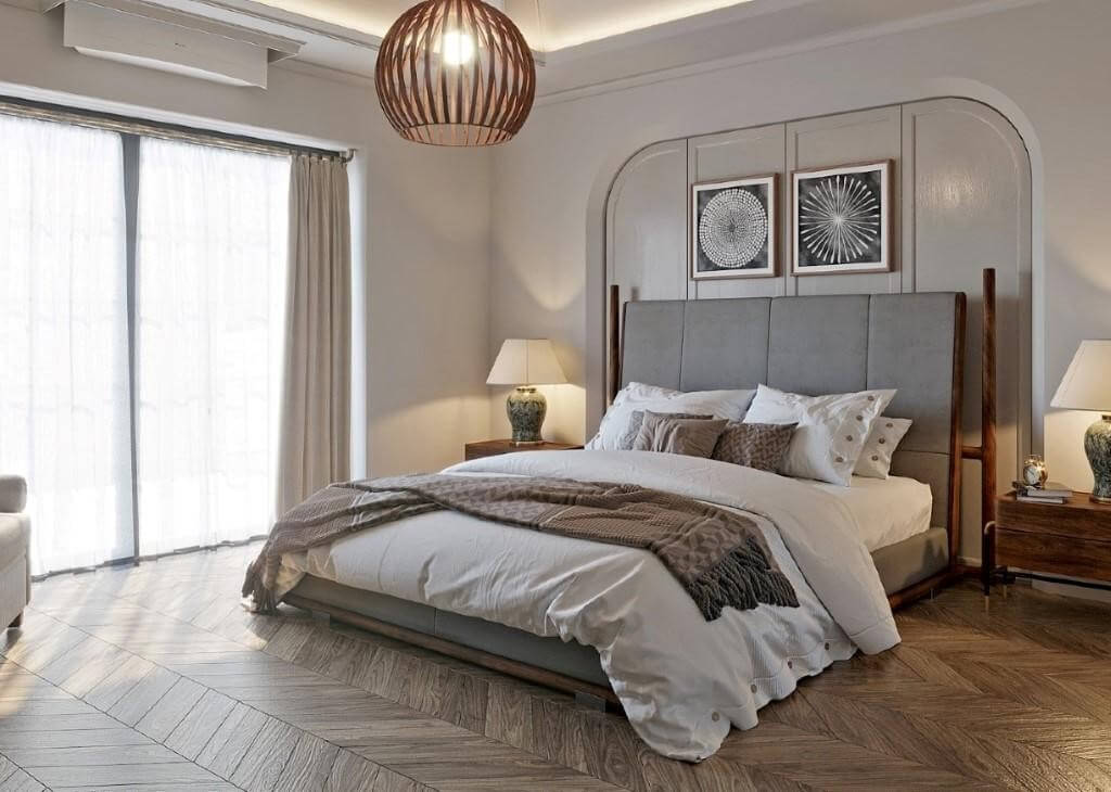 Thiết kế nội thất phòng ngủ với màu xám sang trọng