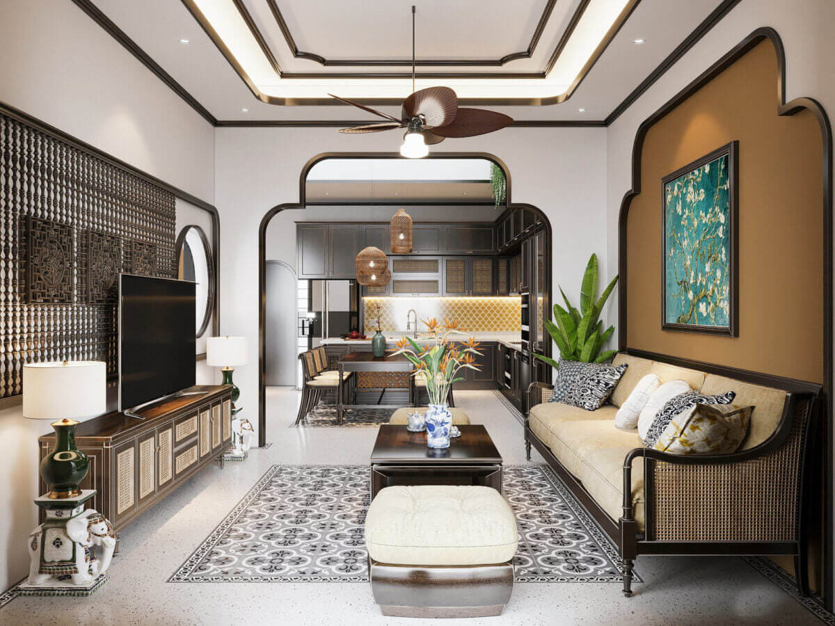 Thiết kế nội thất chung cư phong cách Indochine mẫu 2