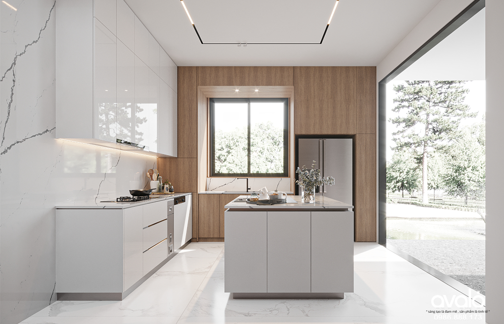 Thiết kế bếp chung cư độc đáo, mạnh mẽ