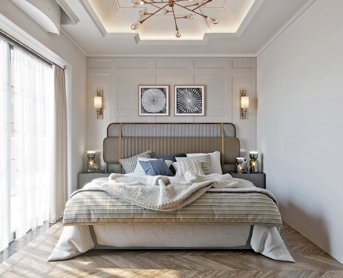 phong ngu 1 99114 Phòng ngủ trong thiết kế nhà phố phong cách Địa Trung Hải mang nét thư giãn