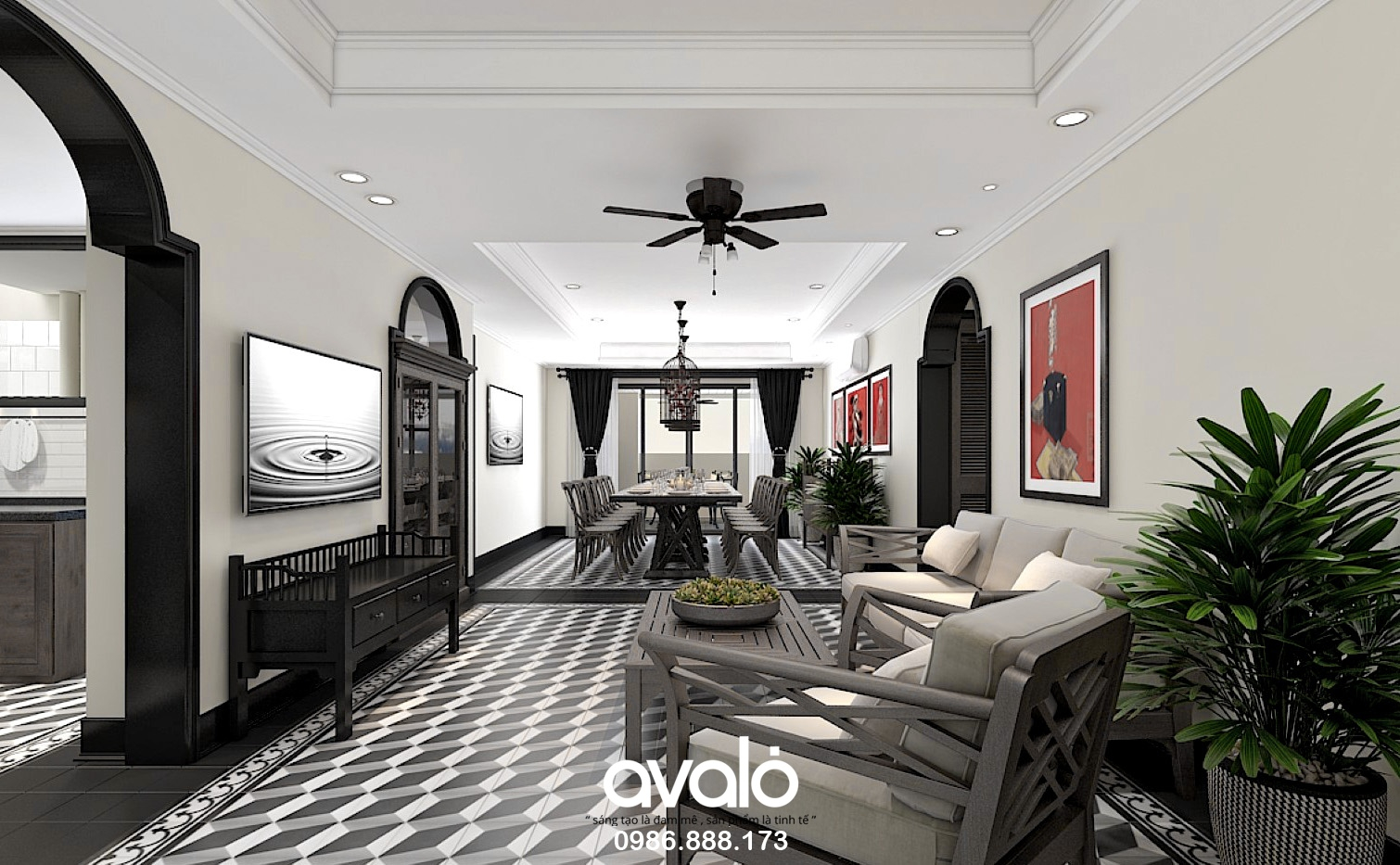 Thiết kế nội thất chung cư 10m2 theo phong cách Indochine